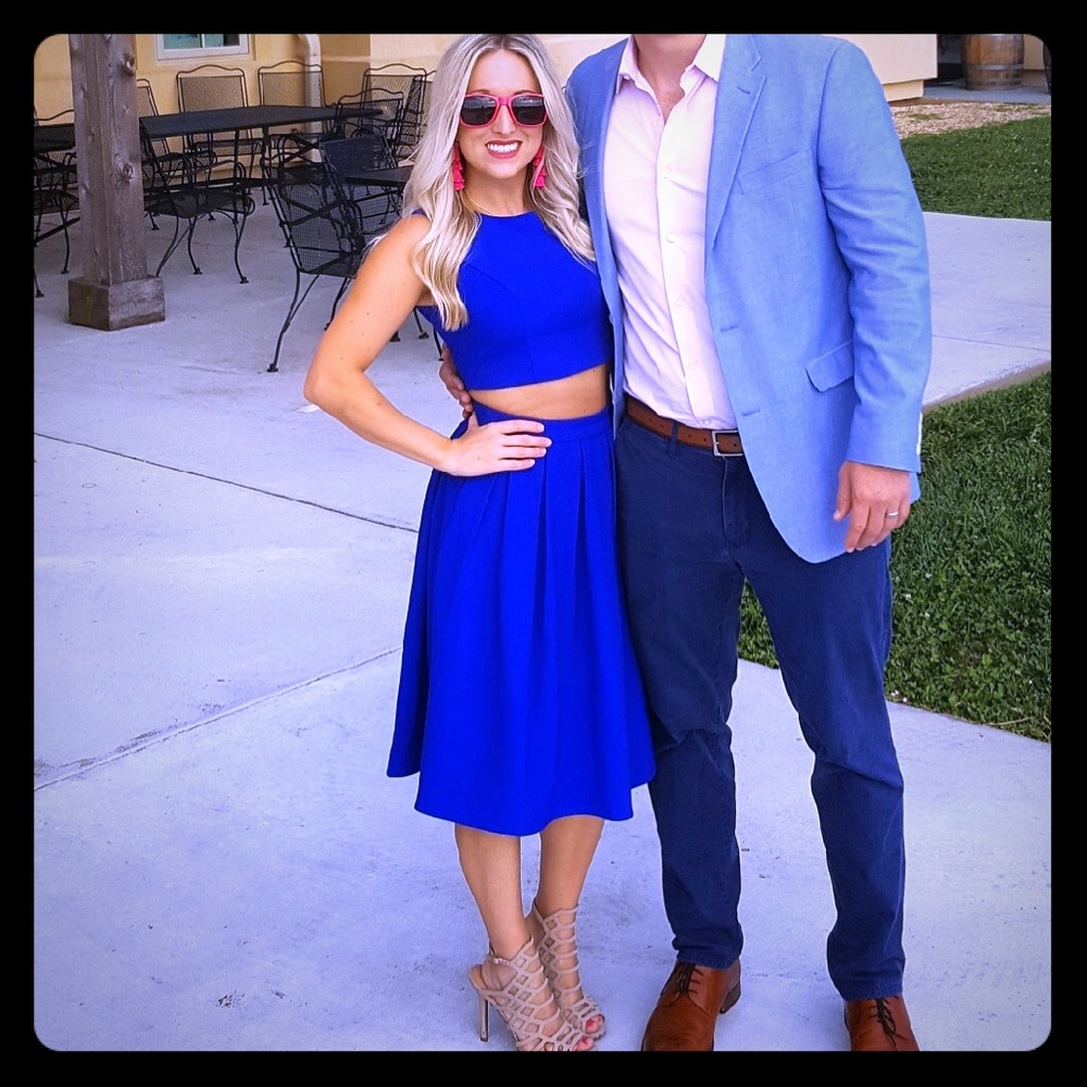 Lulu’s blue crop top and skirt set- like new!